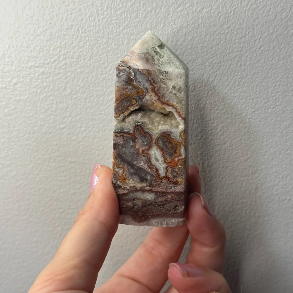 Crazy Lace Agate With Druzy Tower